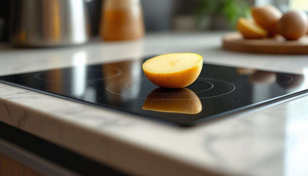 Eine halbe Kartoffel macht das Ceranfeld strahlend sauber – ganz ohne Kratzer